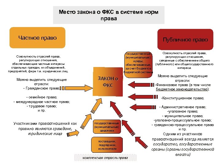 Место закона о ФКС в системе норм права Частное право Публичное право Совокупность отраслей