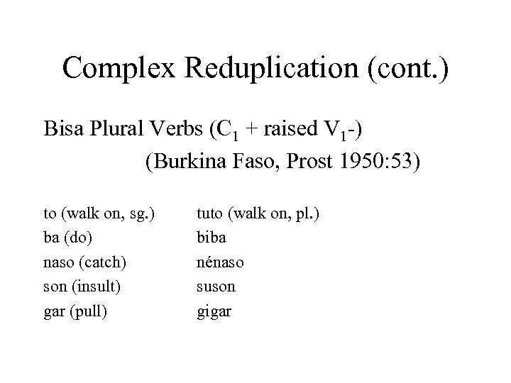 Complex Reduplication (cont. ) Bisa Plural Verbs (C 1 + raised V 1 -)