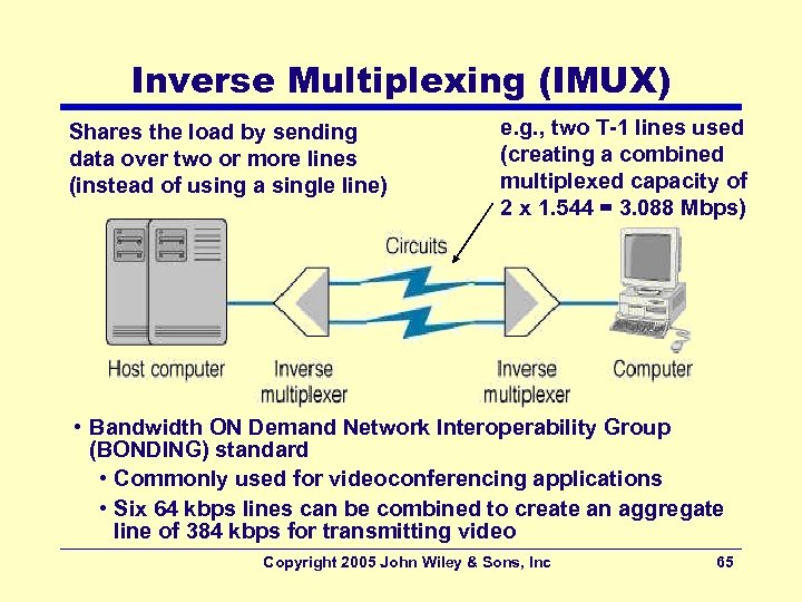 Inverse Multiplexing (IMUX) Shares the load by sending data over two or more lines