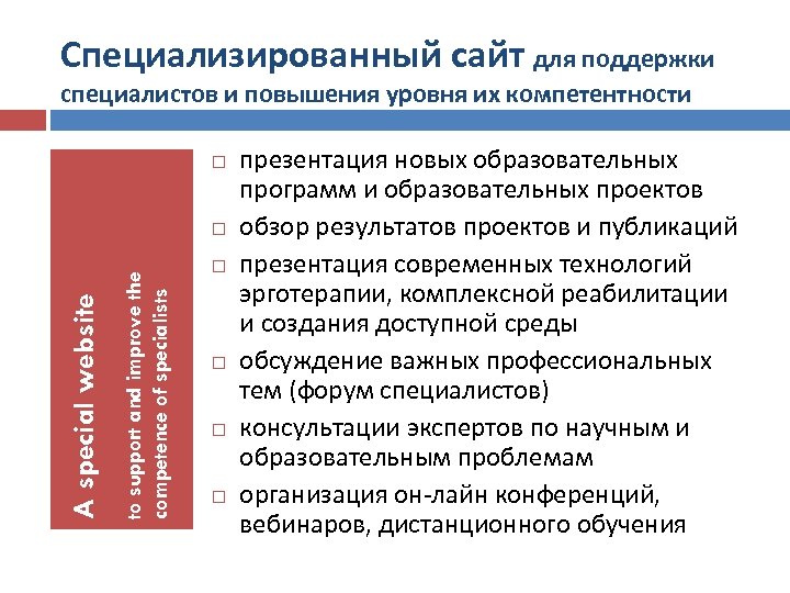 Специализированный сайт для поддержки специалистов и повышения уровня их компетентности to support and improve