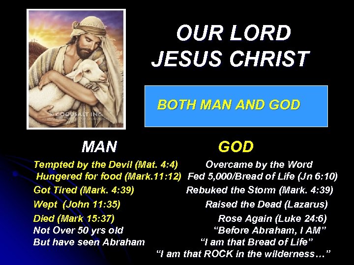 OUR LORD JESUS CHRIST BOTH MAN AND GOD MAN GOD Tempted by the Devil