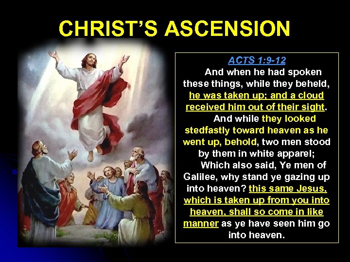 CHRIST’S ASCENSION ACTS 1: 9 -12 And when he had spoken these things, while