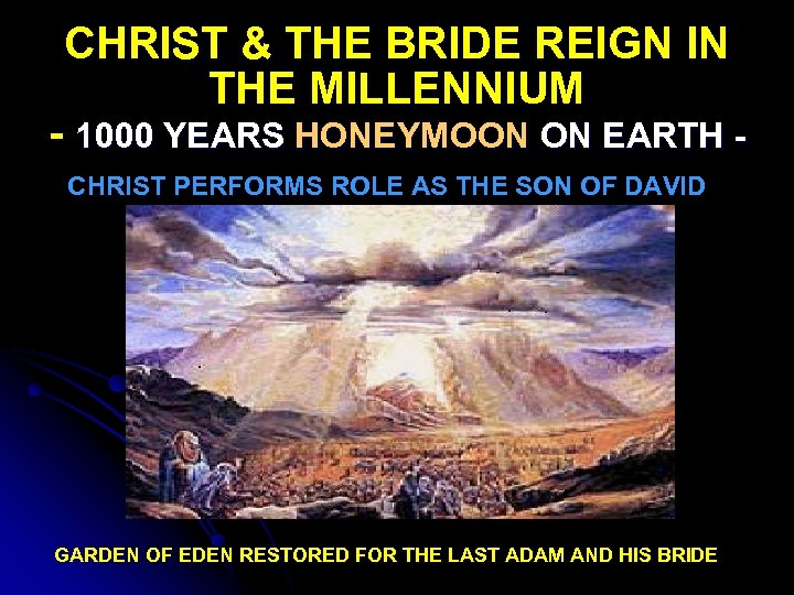 CHRIST & THE BRIDE REIGN IN THE MILLENNIUM - 1000 YEARS HONEYMOON ON EARTH