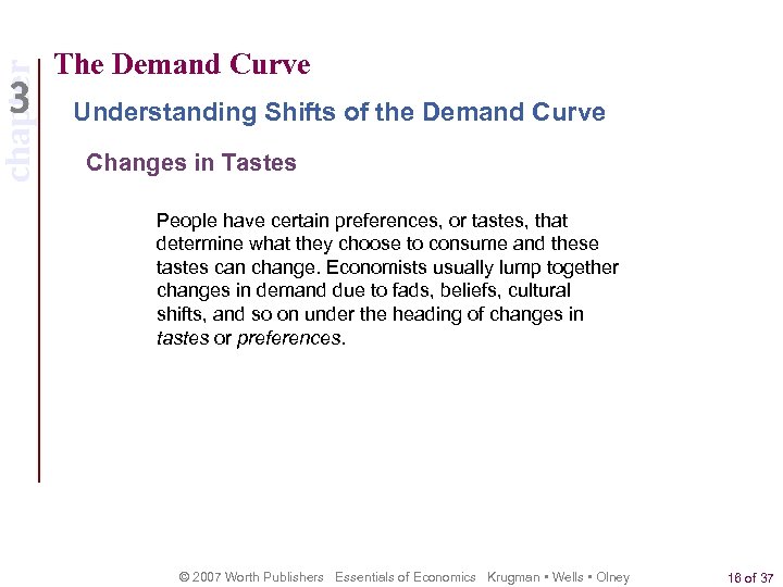 chapter The Demand Curve Understanding Shifts of the Demand Curve Changes in Tastes People