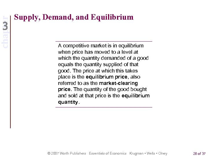 chapter Supply, Demand, and Equilibrium A competitive market is in equilibrium when price has
