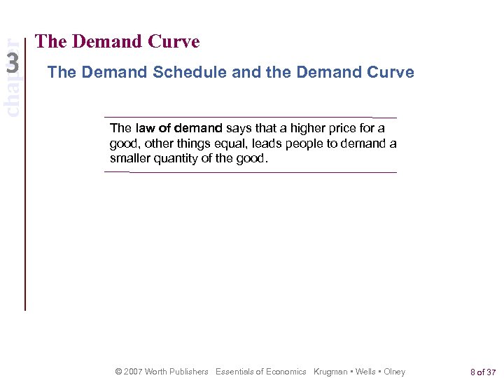 chapter The Demand Curve The Demand Schedule and the Demand Curve The law of