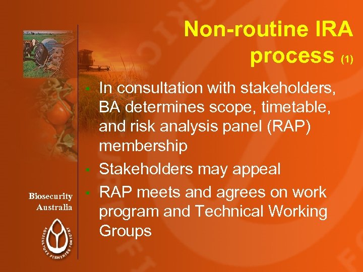 Non-routine IRA process (1) In consultation with stakeholders, BA determines scope, timetable, and risk