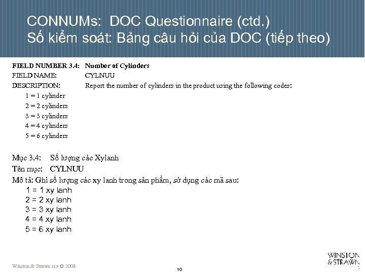 CONNUMs: DOC Questionnaire (ctd. ) Số kiểm soát: Bảng câu hỏi của DOC (tiếp