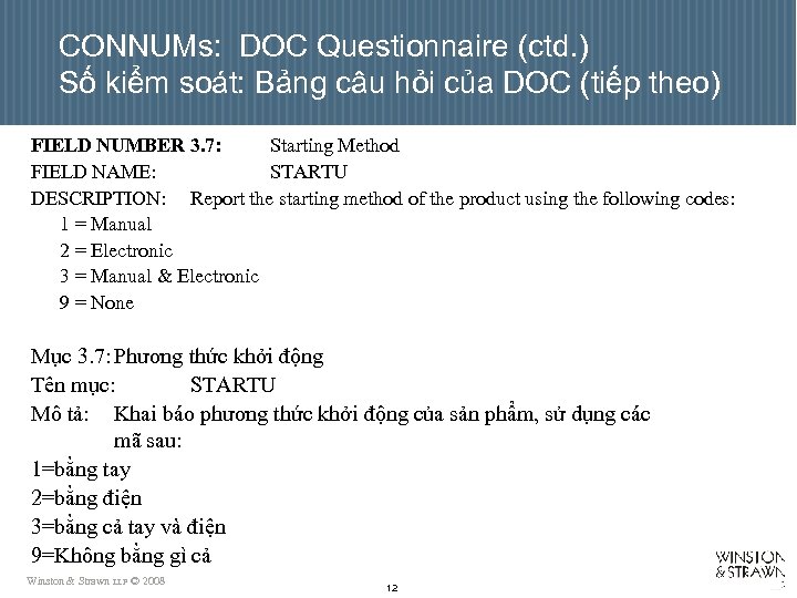 CONNUMs: DOC Questionnaire (ctd. ) Số kiểm soát: Bảng câu hỏi của DOC (tiếp