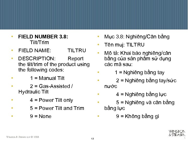  • FIELD NUMBER 3. 8: Tilt/Trim • Mục 3. 8: Nghiêng/Cân bằng •