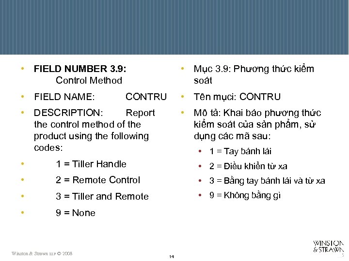  • FIELD NUMBER 3. 9: Control Method • Mục 3. 9: Phương thức