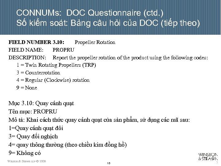 CONNUMs: DOC Questionnaire (ctd. ) Số kiểm soát: Bảng câu hỏi của DOC (tiếp