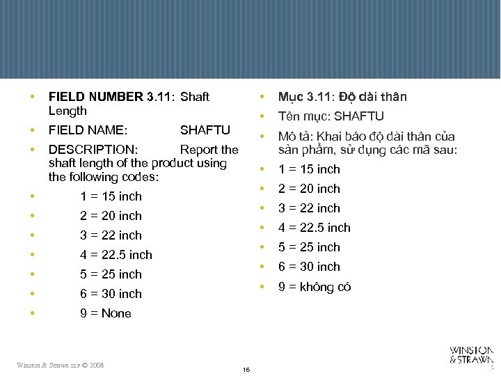  • FIELD NUMBER 3. 11: Shaft Length • Mục 3. 11: Độ dài