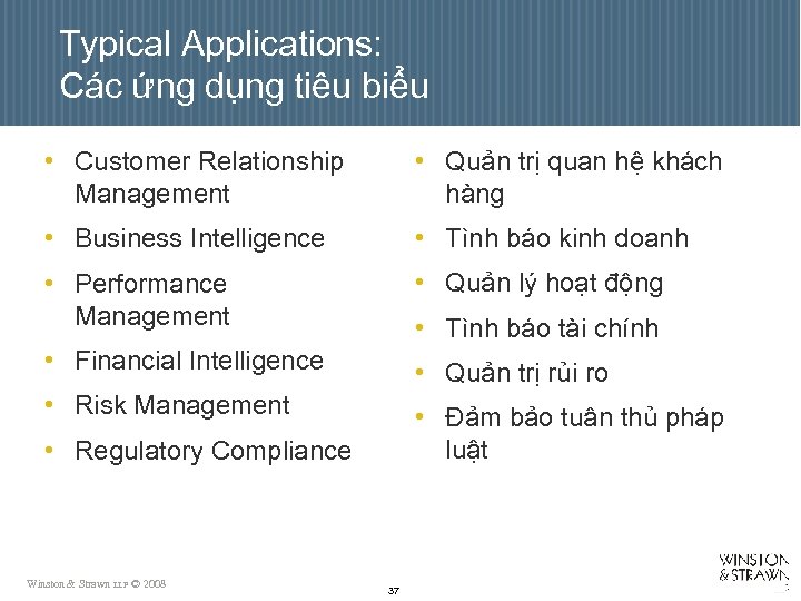 Typical Applications: Các ứng dụng tiêu biểu • Customer Relationship Management • Quản trị
