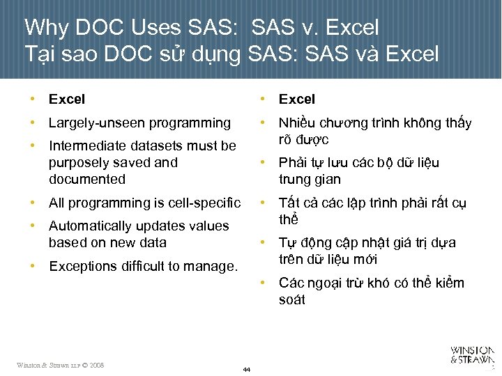 Why DOC Uses SAS: SAS v. Excel Tại sao DOC sử dụng SAS: SAS