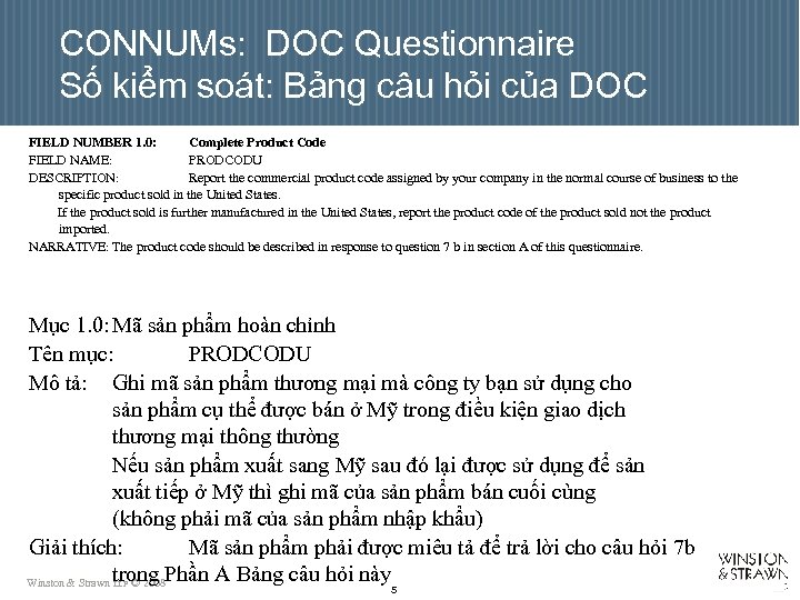 CONNUMs: DOC Questionnaire Số kiểm soát: Bảng câu hỏi của DOC FIELD NUMBER 1.