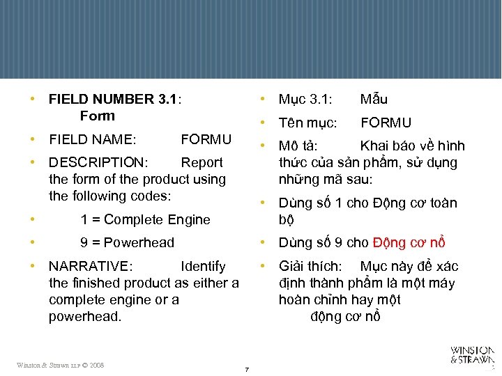  • FIELD NUMBER 3. 1: Form • Mục 3. 1: Mẫu • Tên