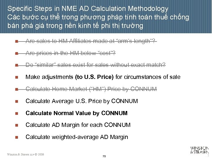 Specific Steps in NME AD Calculation Methodology Các bước cụ thể trong phương pháp