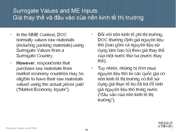 Surrogate Values and ME Inputs Giá thay thế và đầu vào của nền kinh