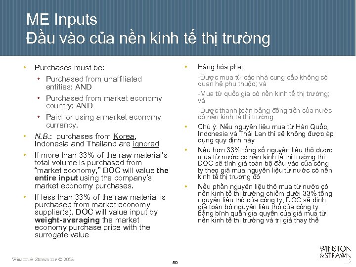 ME Inputs Đầu vào của nền kinh tế thị trường • • • Purchases