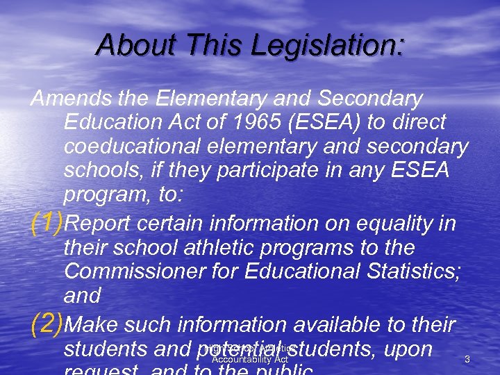 About This Legislation: Amends the Elementary and Secondary Education Act of 1965 (ESEA) to