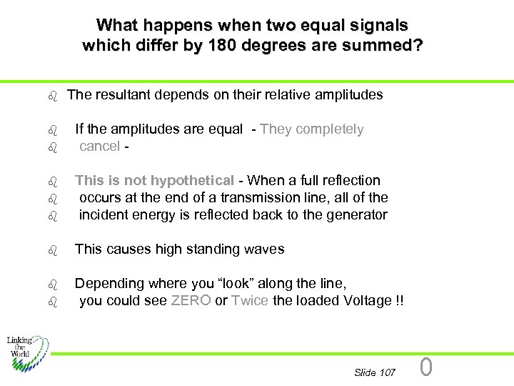 What happens when two equal signals which differ by 180 degrees are summed? b