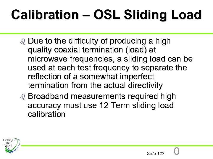 Calibration – OSL Sliding Load b Due to the difficulty of producing a high