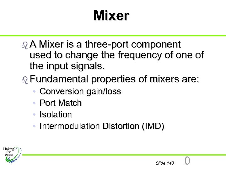 Mixer b. A Mixer is a three-port component used to change the frequency of