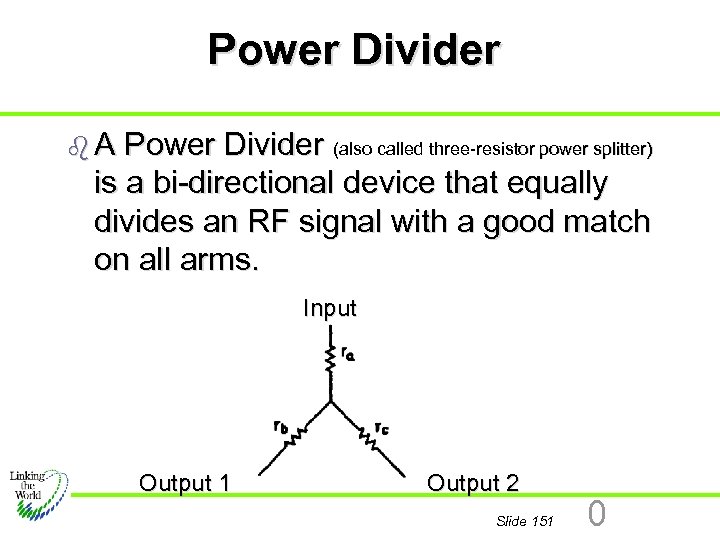 Power Divider b. A Power Divider (also called three-resistor power splitter) is a bi-directional