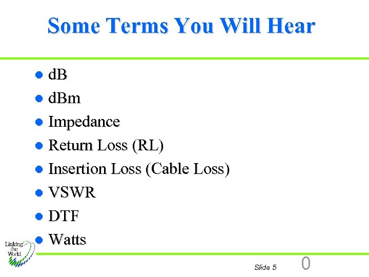 Some Terms You Will Hear d. B l d. Bm l Impedance l Return