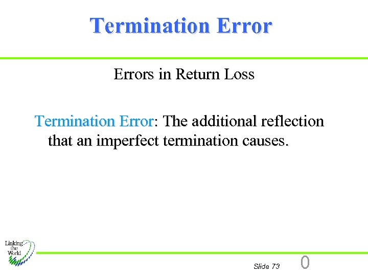 Termination Errors in Return Loss Termination Error: The additional reflection that an imperfect termination