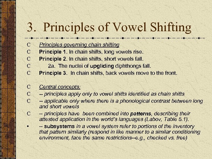 3. Principles of Vowel Shifting C C C Principles governing chain shifting Principle 1.