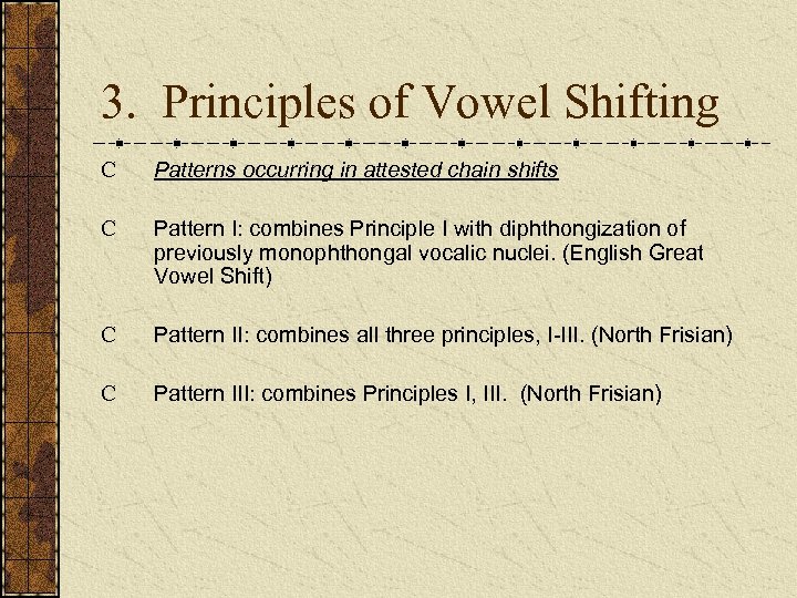 3. Principles of Vowel Shifting C Patterns occurring in attested chain shifts C Pattern