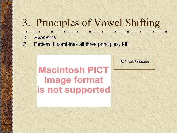 3. Principles of Vowel Shifting C C Examples: Pattern II: combines all three principles,