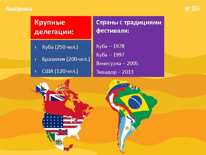 Америка Крупные делегации: Страны с традициями фестиваля: › Куба (250 чел. ) Куба –