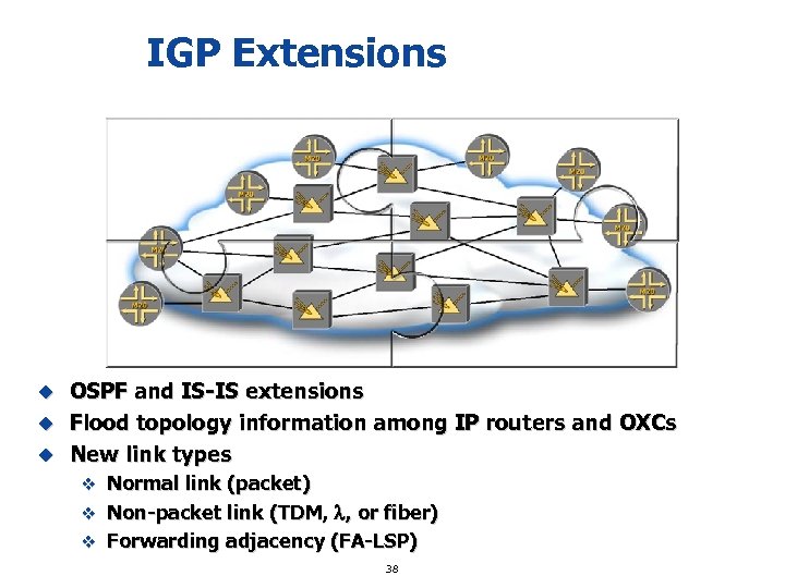 IGP Extensions OSPF and IS-IS extensions u Flood topology information among IP routers and