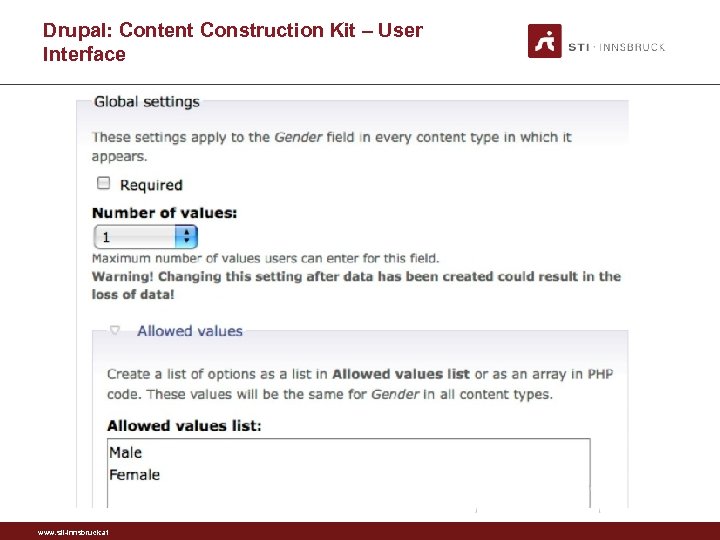 Drupal: Content Construction Kit – User Interface www. sti-innsbruck. at 