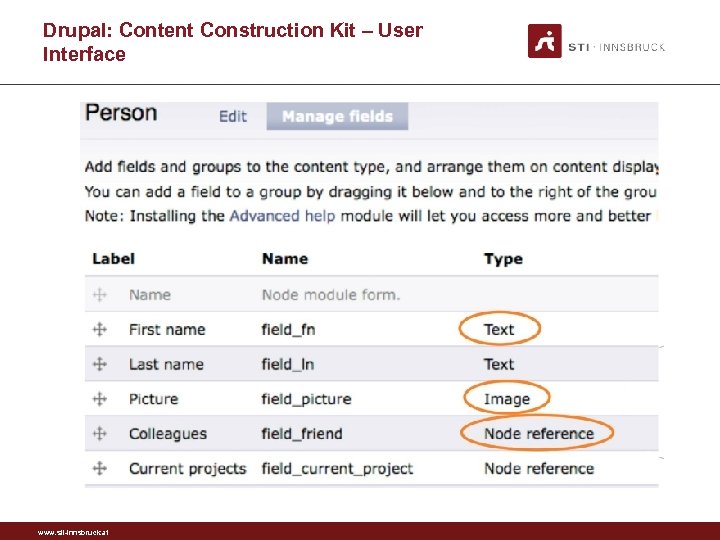 Drupal: Content Construction Kit – User Interface www. sti-innsbruck. at 