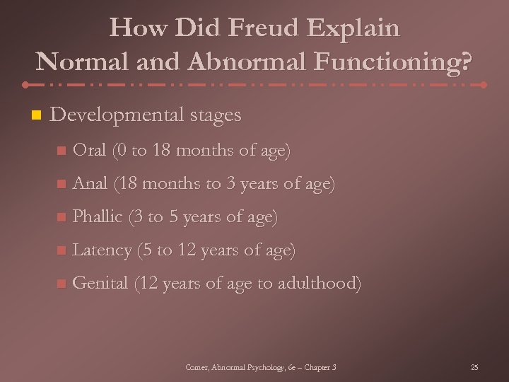 How Did Freud Explain Normal and Abnormal Functioning? n Developmental stages n Oral (0