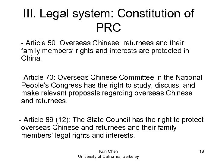 III. Legal system: Constitution of PRC - Article 50: Overseas Chinese, returnees and their