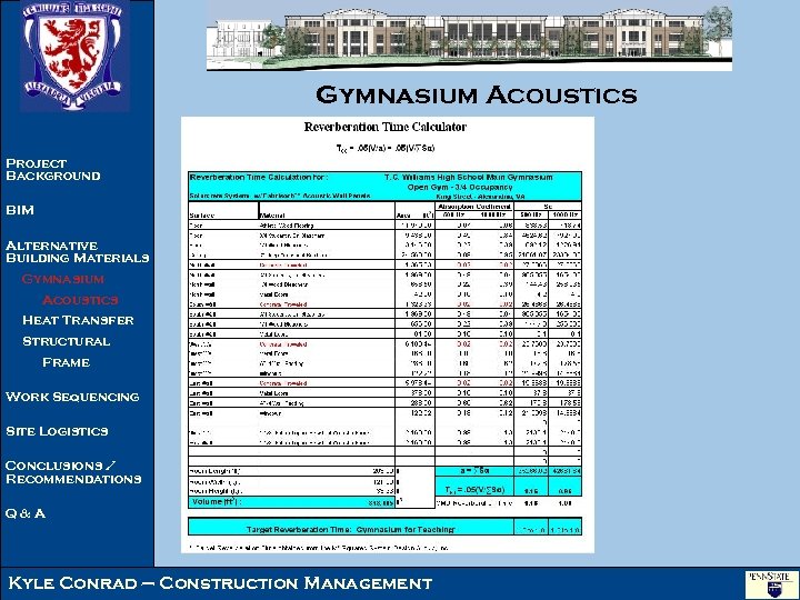 Gymnasium Acoustics Project Background BIM Alternative Building Materials Gymnasium Acoustics Heat Transfer Structural Frame