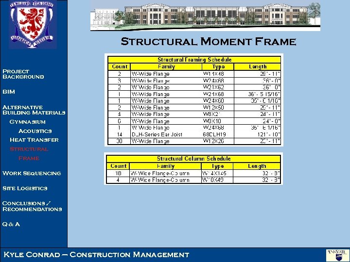 Structural Moment Frame Project Background BIM Alternative Building Materials Gymnasium Acoustics Heat Transfer Structural