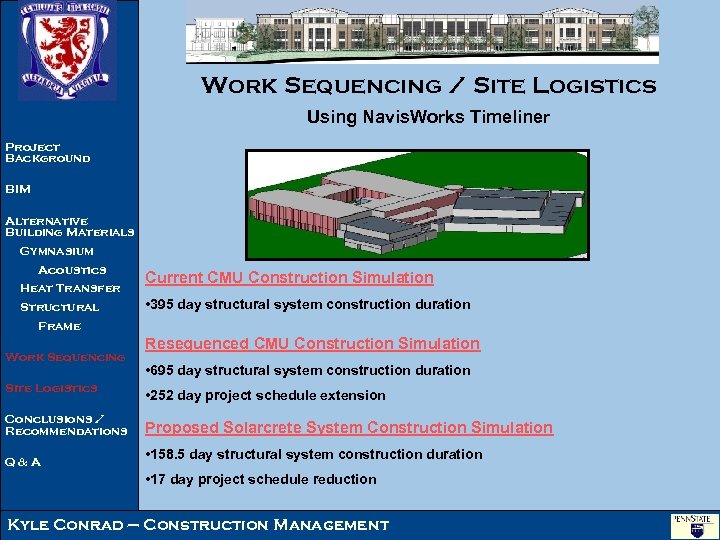 Work Sequencing / Site Logistics Using Navis. Works Timeliner Project Background BIM Alternative Building