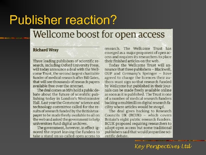 Publisher reaction? Key Perspectives Ltd 