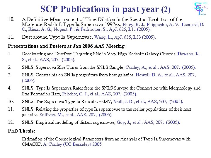 SCP Publications in past year (2) 10. A Definitive Measurement of Time Dilation in