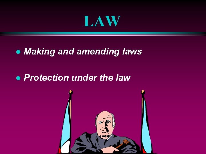 LAW l Making and amending laws l Protection under the law 