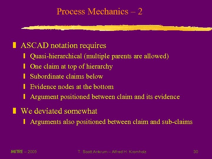 Process Mechanics – 2 z ASCAD notation requires y y y Quasi-hierarchical (multiple parents