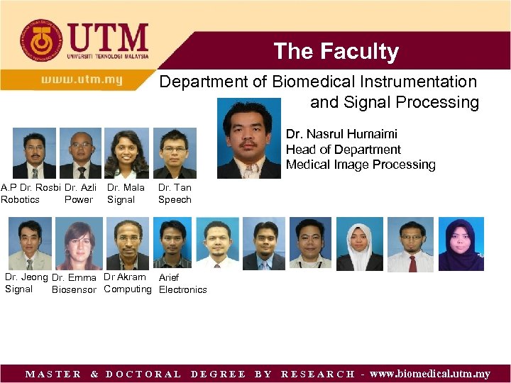 The Faculty Department of Biomedical Instrumentation and Signal Processing Dr. Nasrul Humaimi Head of