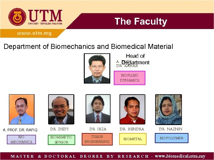 The Faculty Department of Biomechanics and Biomedical Material Head of A. PROF. Department DR.