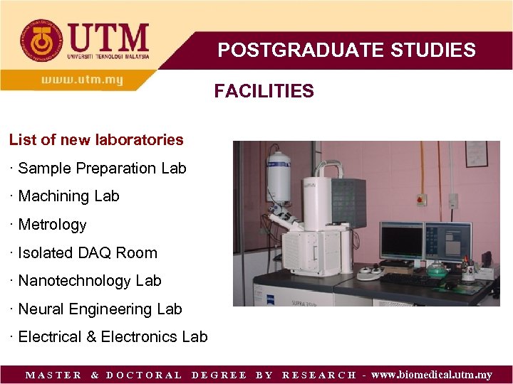 POSTGRADUATE STUDIES FACILITIES List of new laboratories · Sample Preparation Lab · Machining Lab